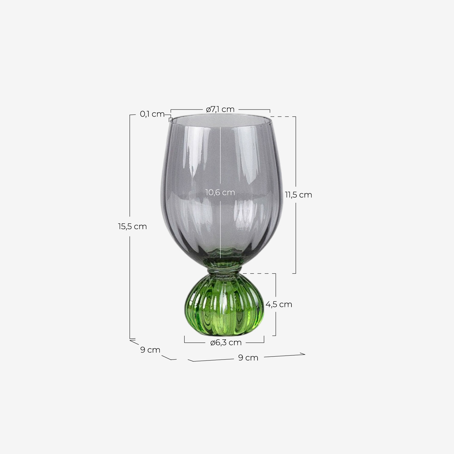 Pack of 4 Miah Glass Goblets, measurements