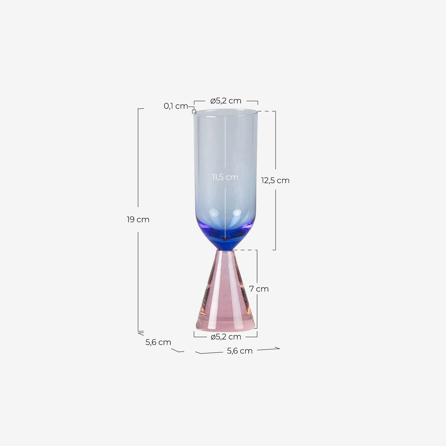 Pack of 4 Sevilla Glass Champagne Glasses, measurements