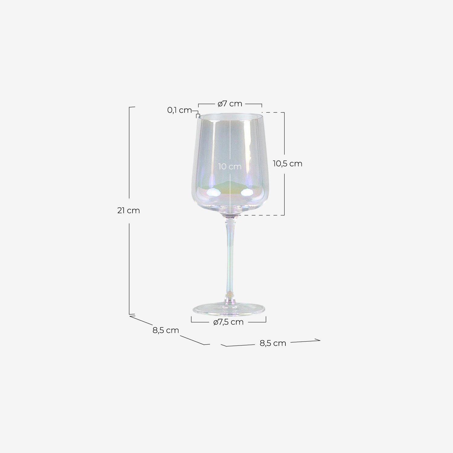 Pack of 4 Iridescent Crystal White Wine Glasses Odin, measurements
