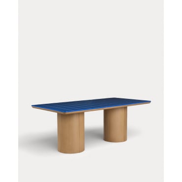 Rectangular Outdoor Table in Cement and Acacia Wood (200x105 cm) Pepe Blue Sapphire - The Masie