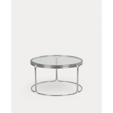 Round Coffee Table in Metal and Tempered Glass (Ø80 cm) Massia Clear glass - The Masie