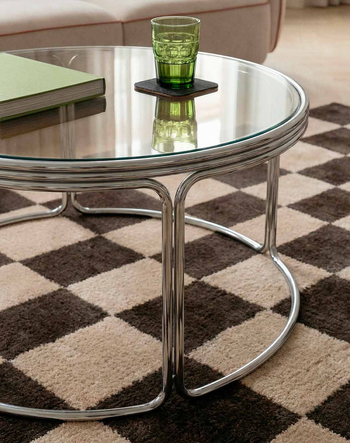 Round Coffee Table in Metal and Tempered Glass (Ø80 cm) Massia, gallery image 3