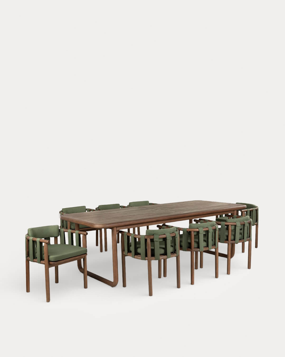 Rectangular Table Set (240x100 cm) and 8 Chairs in Eucalyptus Wood and Outdoor Fabric Edvard