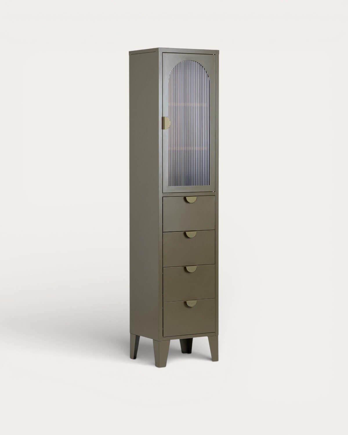 Andrius Display Case with 1 Door and 4 Drawers, Made of Laminated Steel and Glass, gallery image 1