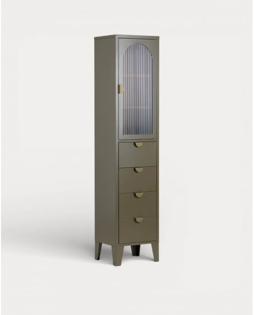 Andrius Display Case with 1 Door and 4 Drawers, Made of Laminated Steel and Glass