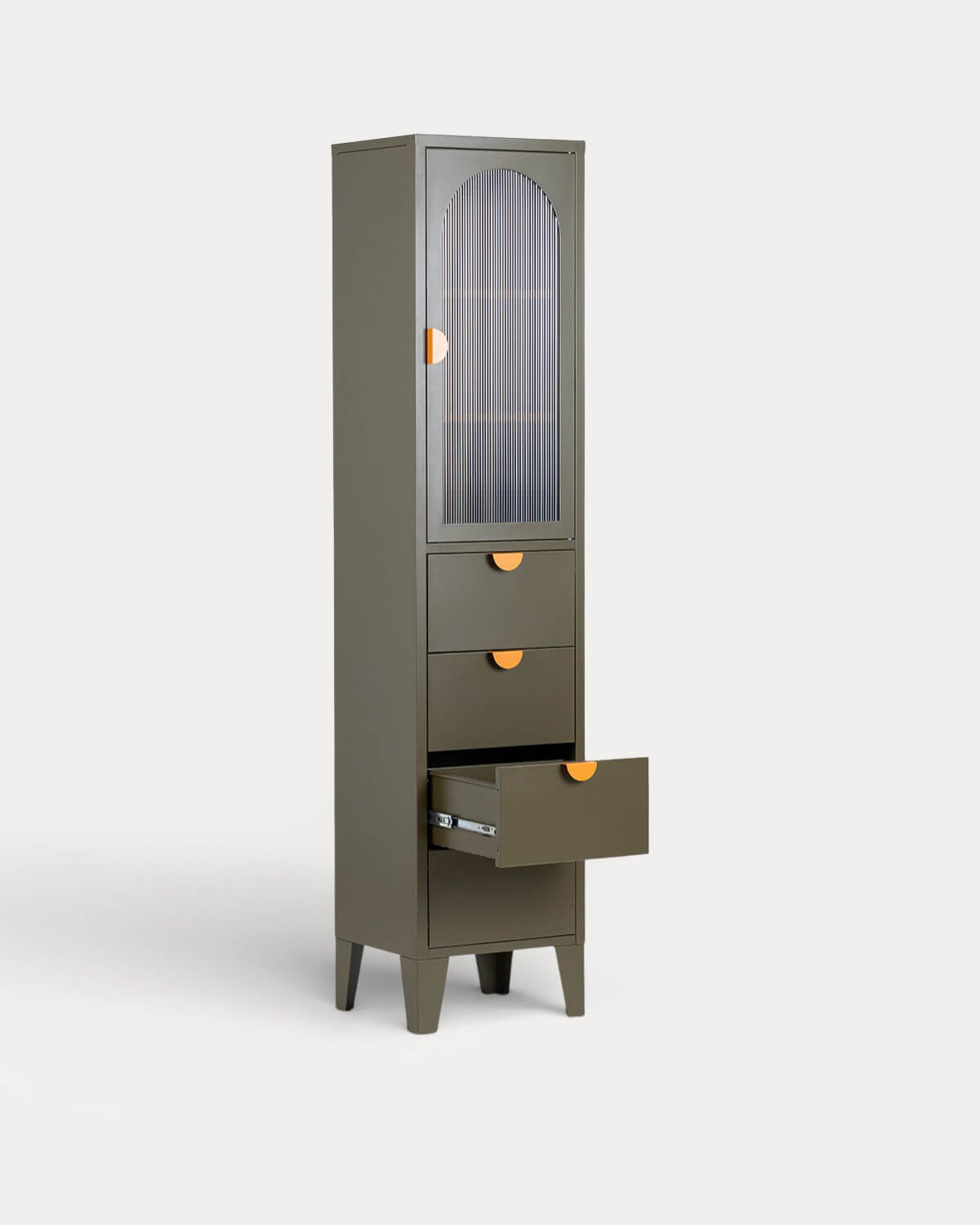 Andrius Display Case with 1 Door and 4 Drawers, Made of Laminated Steel and Glass, gallery image 4