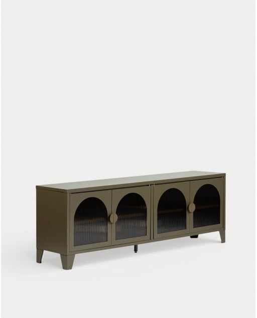 Andrius 4-Door TV Unit in Laminated Steel and Glass