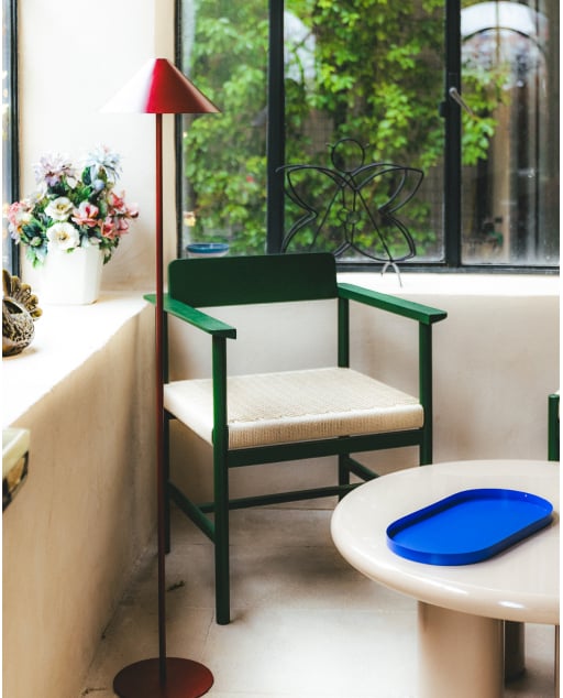 Paula Dining Chair with Wooden and Rattan Armrests