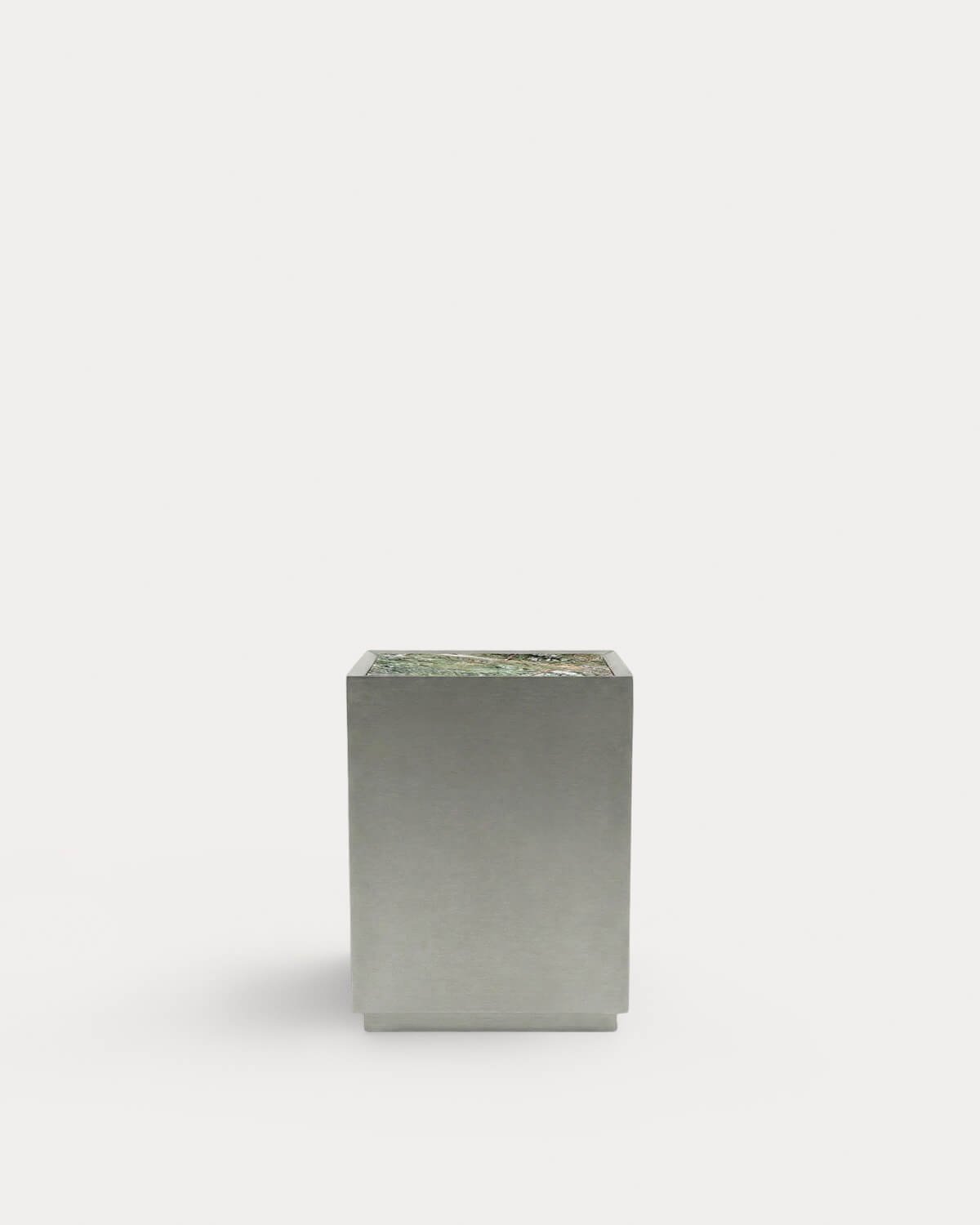 Square Side Table in Stainless Steel and Marble Udaipur (35x35 cm) Imogen, gallery image 2