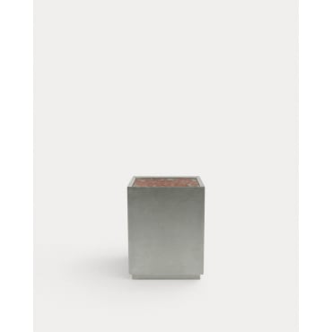 Square Side Table in Stainless Steel and Marble Udaipur (35x35 cm) Imogen Bordeaux Red Marble - The Masie