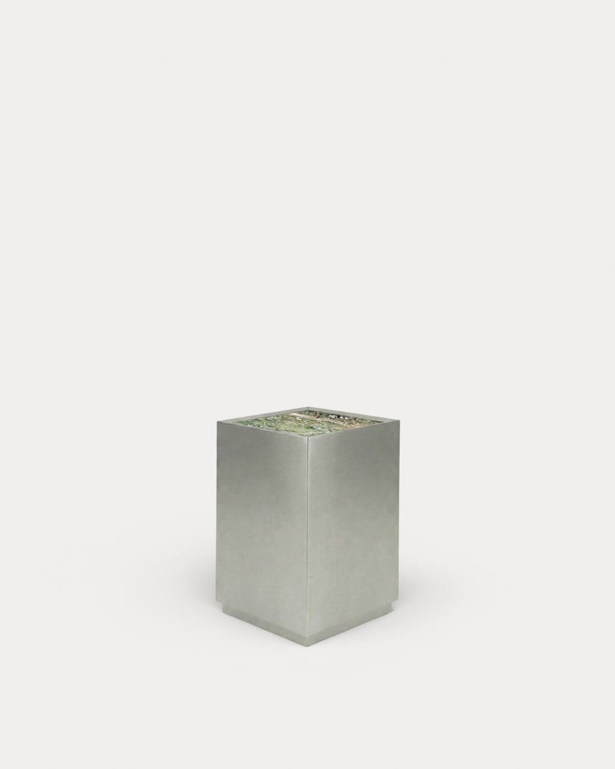 Square Side Table in Stainless Steel and Marble Udaipur (35x35 cm) Imogen, gallery image 1