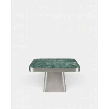 Square Coffee Table in Stainless Steel and Marble (80x80 cm) Ofelia Grove Green Marble - The Masie