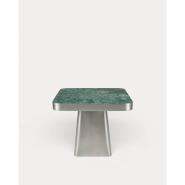 Square Side Table in Stainless Steel and Udaipur Marble (50x50 cm) Ofelia Grove Green Marble - The Masie