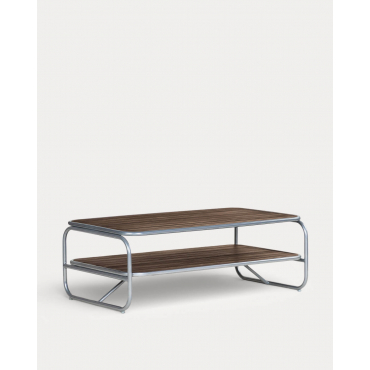 Acacia Wood and Metal Rectangular Outdoor Coffee Table (110x60 cm) Ahrus Grey Concrete - The Masie