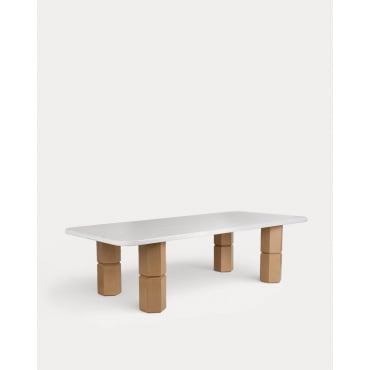 Rectangular Dining Table in Terrazzo and Acacia Wood (270x120 cm) Ixiar Natural Wood - The Masie