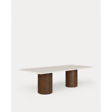 Rectangular Dining Table in Cement and Acacia Wood (230x110 cm) Eneiza Beige Seashell - The Masie
