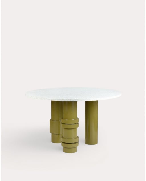 Terrazzo and Mango Wood Dining Table (Ø140 cm) Atenas - Yellow Terrazzo Wheat