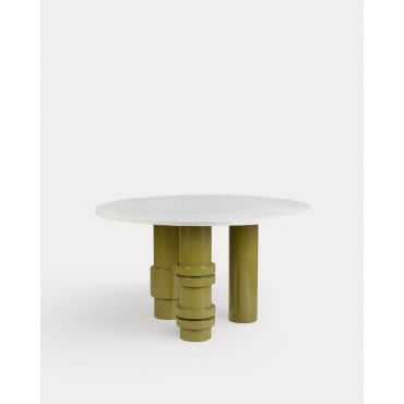 Terrazzo and Mango Wood Dining Table (Ø140 cm) Atenas Yellow Terrazzo Wheat - The Masie