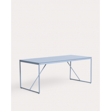 Rectangular Outdoor Table in Metal and Glass (185x85 cm) Bowye Blue Silvery - The Masie