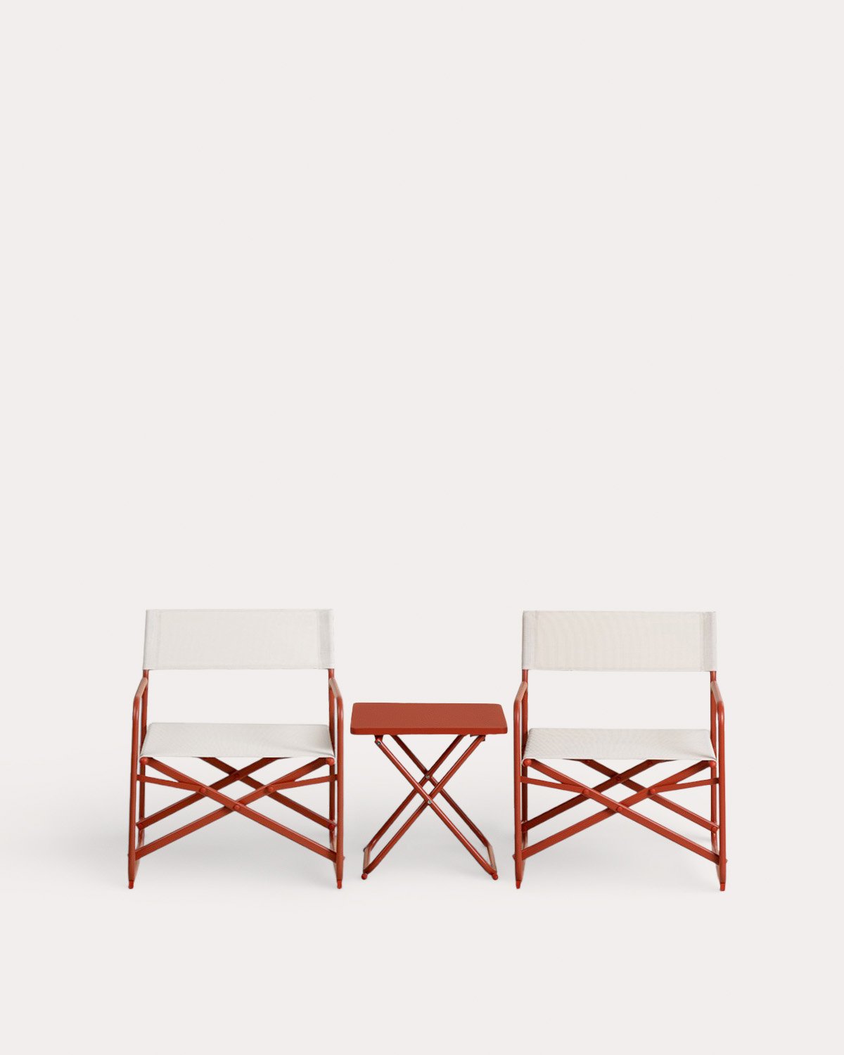 Folding Garden Set with 2 Armchairs and 1 Side Table in Metal and Fabric Bowye, gallery image 1