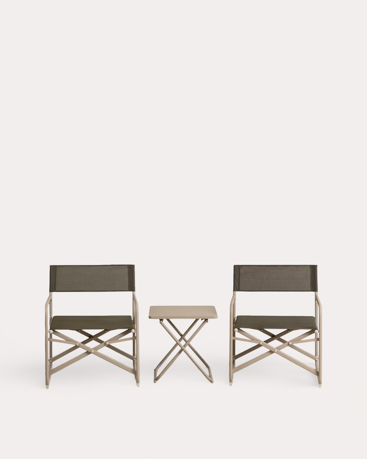 Folding Garden Set with 2 Armchairs and 1 Side Table in Metal and Fabric Bowye, gallery image 1