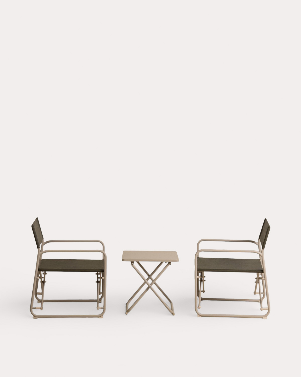 Folding Garden Set with 2 Armchairs and 1 Side Table in Metal and Fabric Bowye, gallery image 4