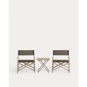 Folding Garden Set with 2 Armchairs and 1 Side Table in Metal and Fabric Bowye Brown Clay - The Masie