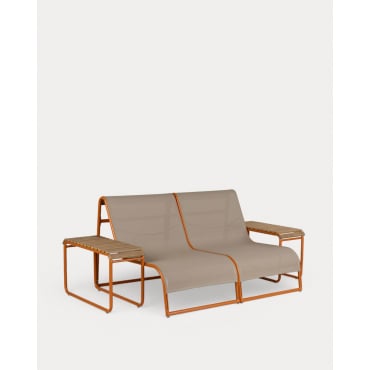 2-Seater Garden Sofa Set with 2 Aluminum Side Tables Dreisi Orange Terra - The Masie
