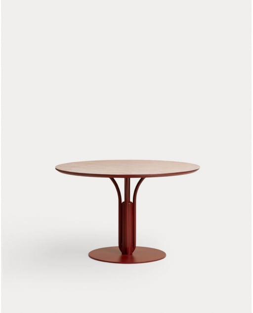 Round Outdoor Table in Metal and Tempered Glass (Ø120 cm) Llibet - Red Tinto