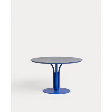Round Outdoor Table in Metal and Tempered Glass (Ø120 cm) Llibet Blue Sapphire - The Masie