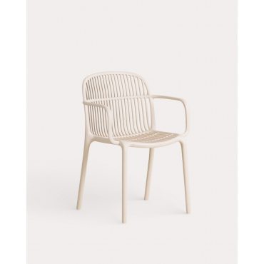 Pack of 4 Aisha Polypropylene Outdoor Chairs with Armrests Beige Seashell - The Masie