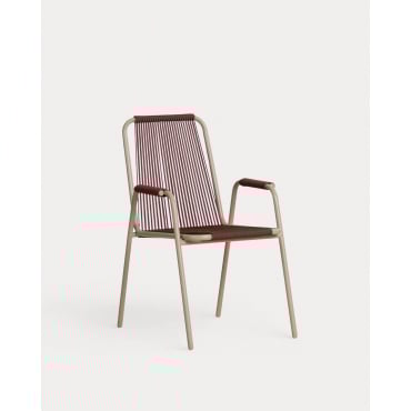 Outdoor Chair with Metal and Rope Armrests Mayailer Brown Clay - The Masie