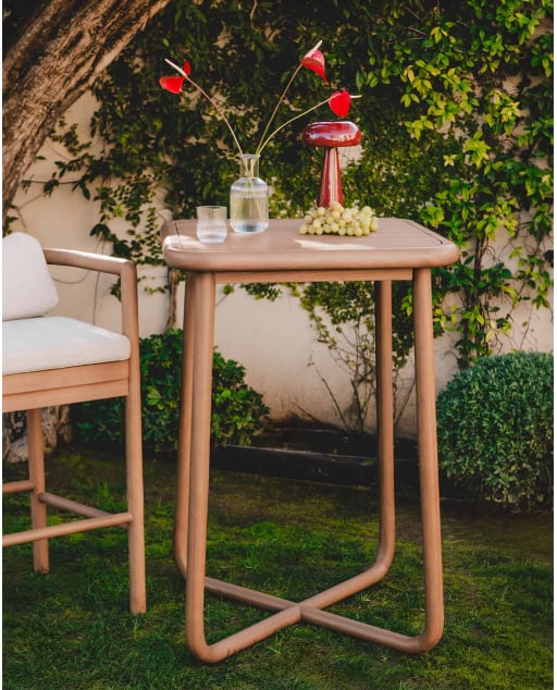 Square Outdoor High Table in Eucalyptus Wood (70x70 cm) Elnes