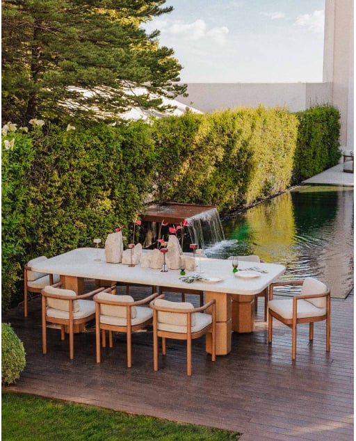 Rectangular Outdoor Table in Terrazzo and Acacia Wood (270x120 cm) Ixiar