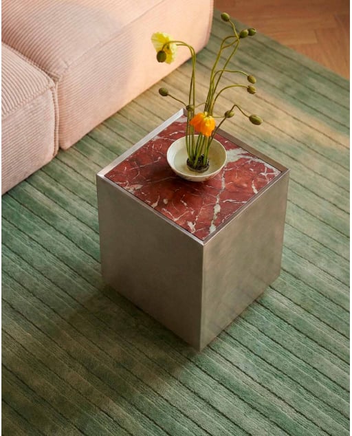 Square Side Table in Stainless Steel and Marble Udaipur (35x35 cm) Imogen