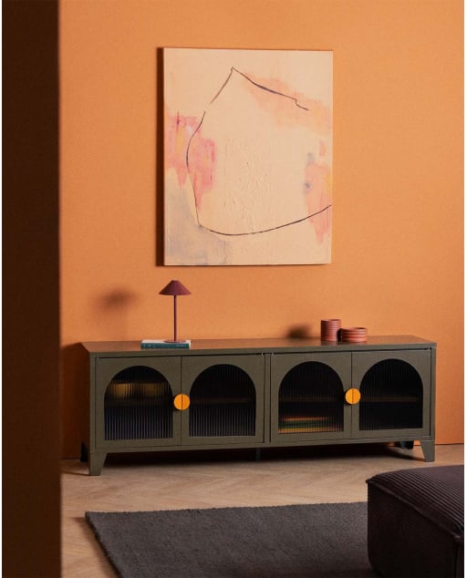 Andrius 4-Door TV Unit in Laminated Steel and Glass