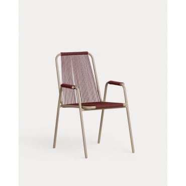 Pack 2 Outdoor Chairs with Metal Armrests and Rope Mayailer Brown Clay - The Masie