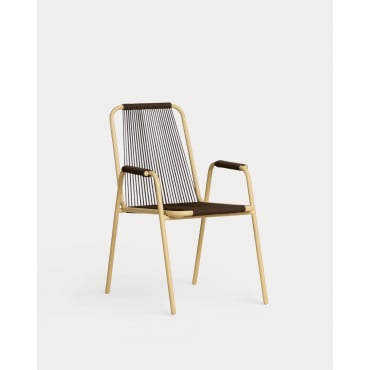 Pack 4 Outdoor Chairs with Metal Armrests and Rope Mayailer Yellow Wheat - The Masie