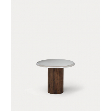 Fabio Round Side Table in Mango Wood and Metal Dark Mango Wood & Ø40 cm - The Masie