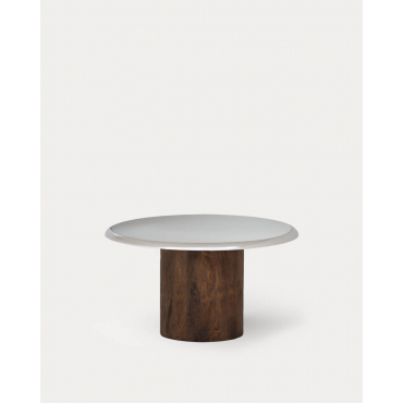 Fabio Round Side Table in Mango Wood and Metal Dark Mango Wood & Ø50 cm - The Masie