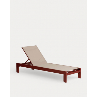 Pack of 2 Aluminium and Fabric Reclining Sun Loungers New Kreta Wine Red and Clay Brown - The Masie