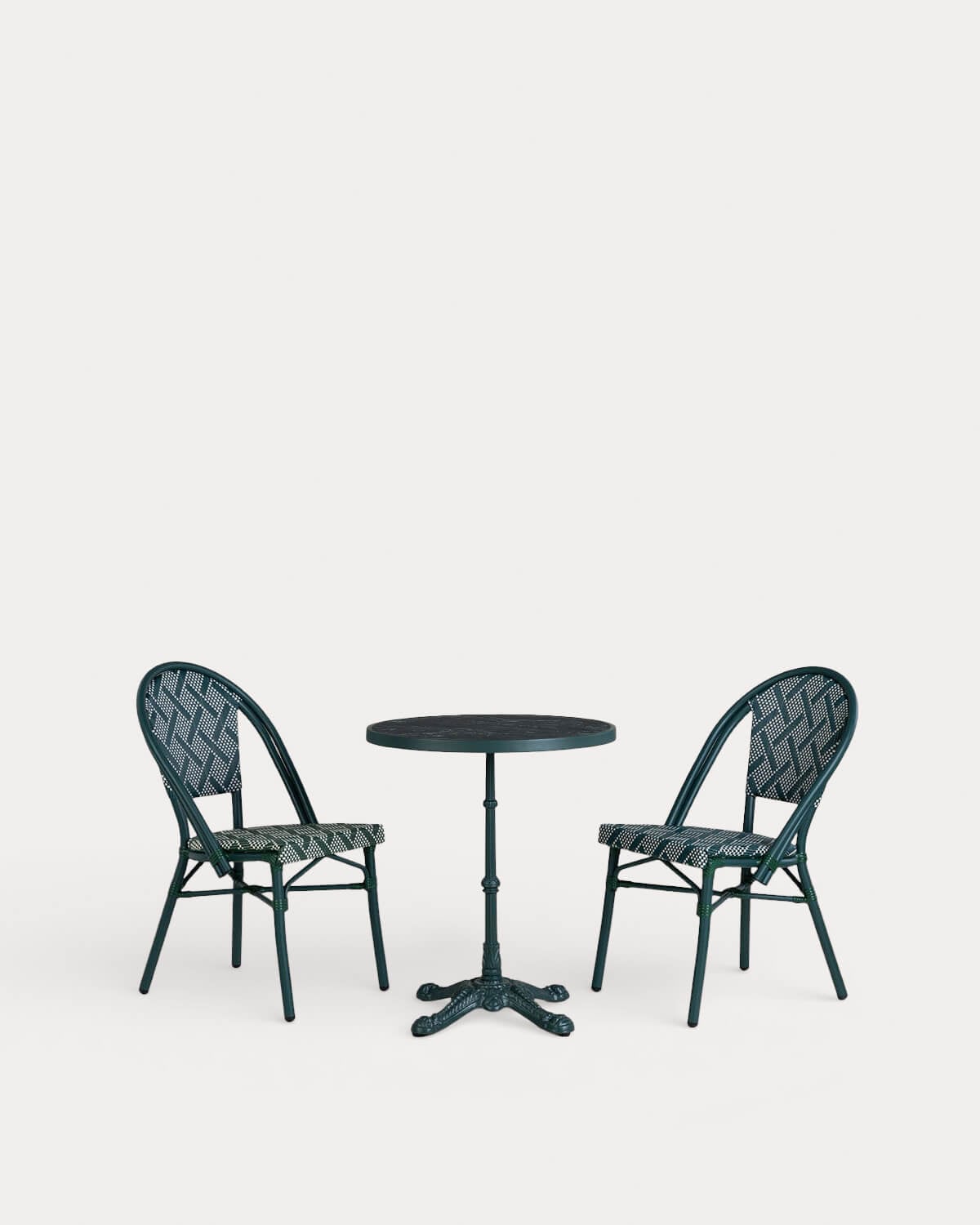 Set Round Table (Ø60 cm) and 2 Metal and Synthetic Rattan Outdoor Chairs Yona Bistro, gallery image 1