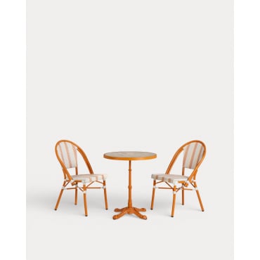 Set Round Table (Ø60 cm) and 2 Metal and Synthetic Rattan Outdoor Chairs Yona Bistro Orange Terra - The Masie