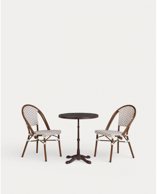 Set Round Table (Ø60 cm) and 2 Metal and Synthetic Rattan Outdoor Chairs Yona Bistro - Brown Clay