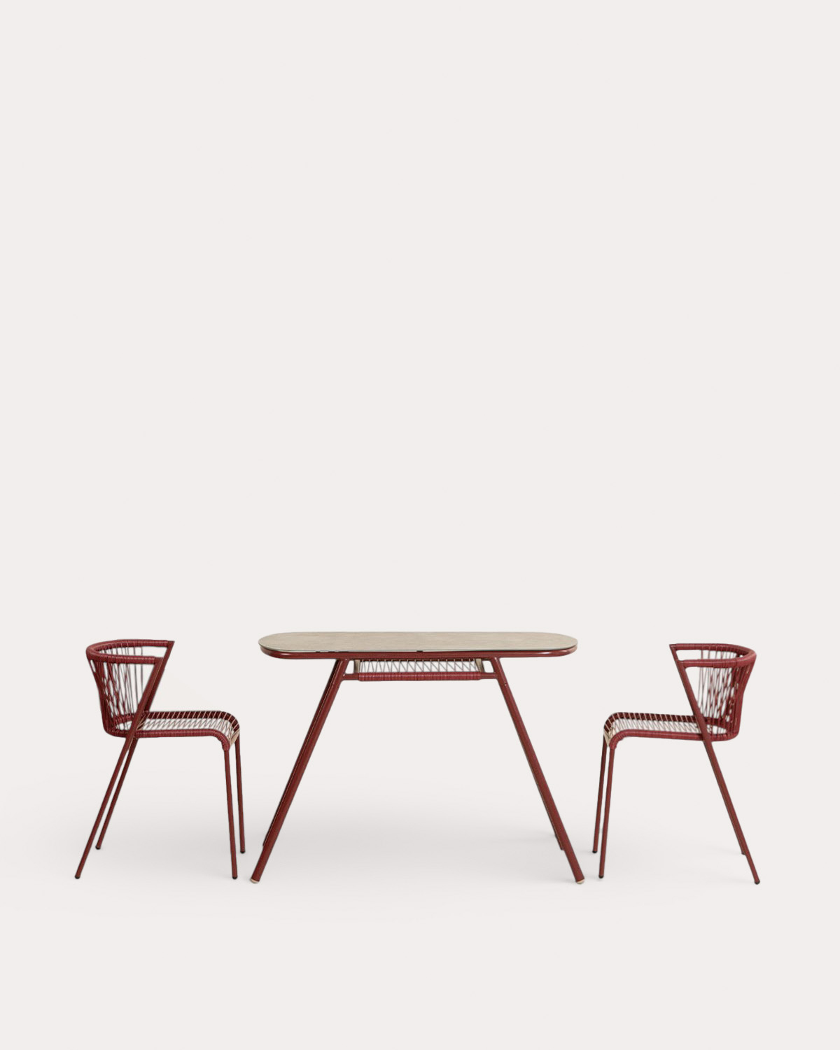 Oval Table (105x55 cm) and 2 Nesting Chairs Set in Metal and Synthetic Rattan for Outdoor Use Paolo, gallery image 1