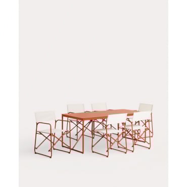 Rectangular Table Set (185x85 cm) and 6 Metal and Fabric Outdoor Chairs Bowye Red Brick - The Masie