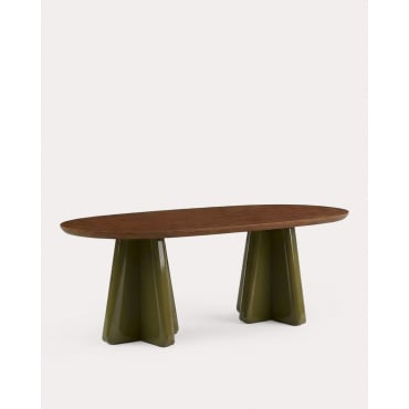 Oval Wooden Dining Table (220x110 cm) Roxenna Green Nori & Dark Wood - The Masie