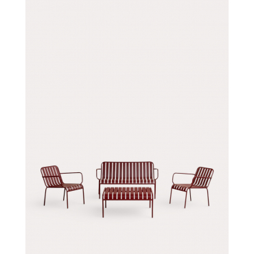 Garden Set with 2-Seater Sofa, 2 Armchairs and Metal Coffee Table Tavo Red Tinto - The Masie