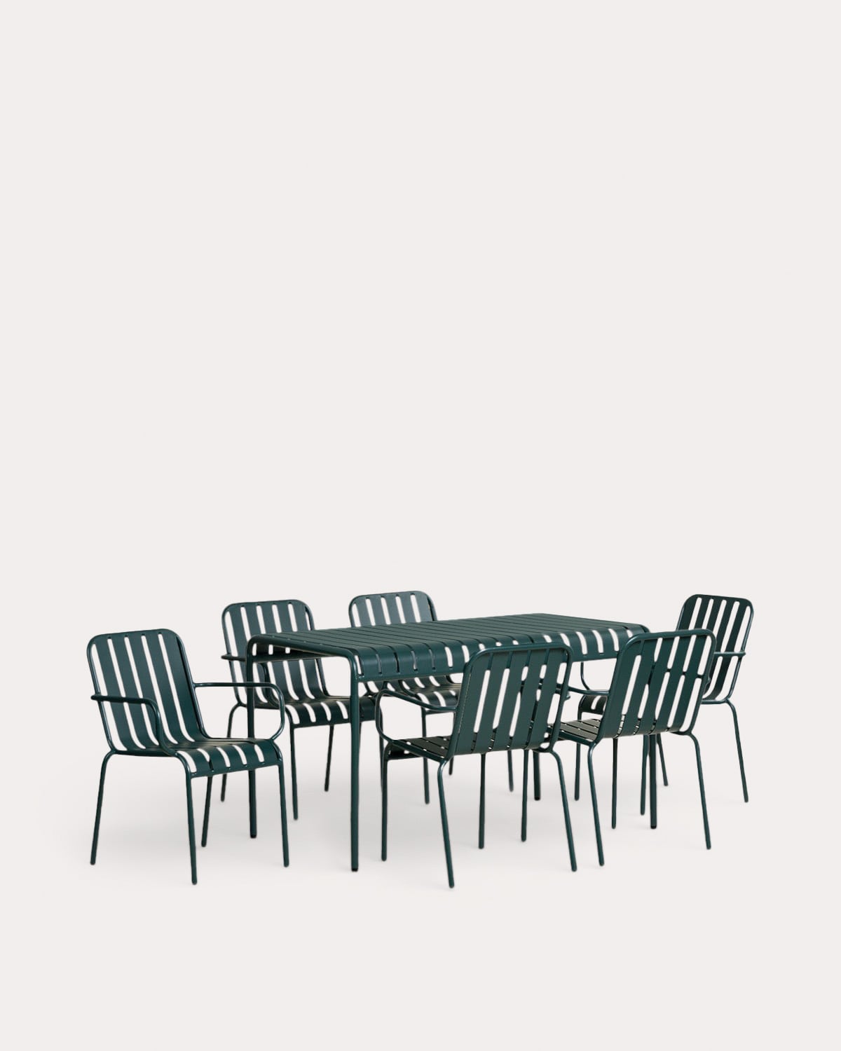 Rectangular Table Set (130x80 cm) and 6 Chairs with Metal Armrests Tavo