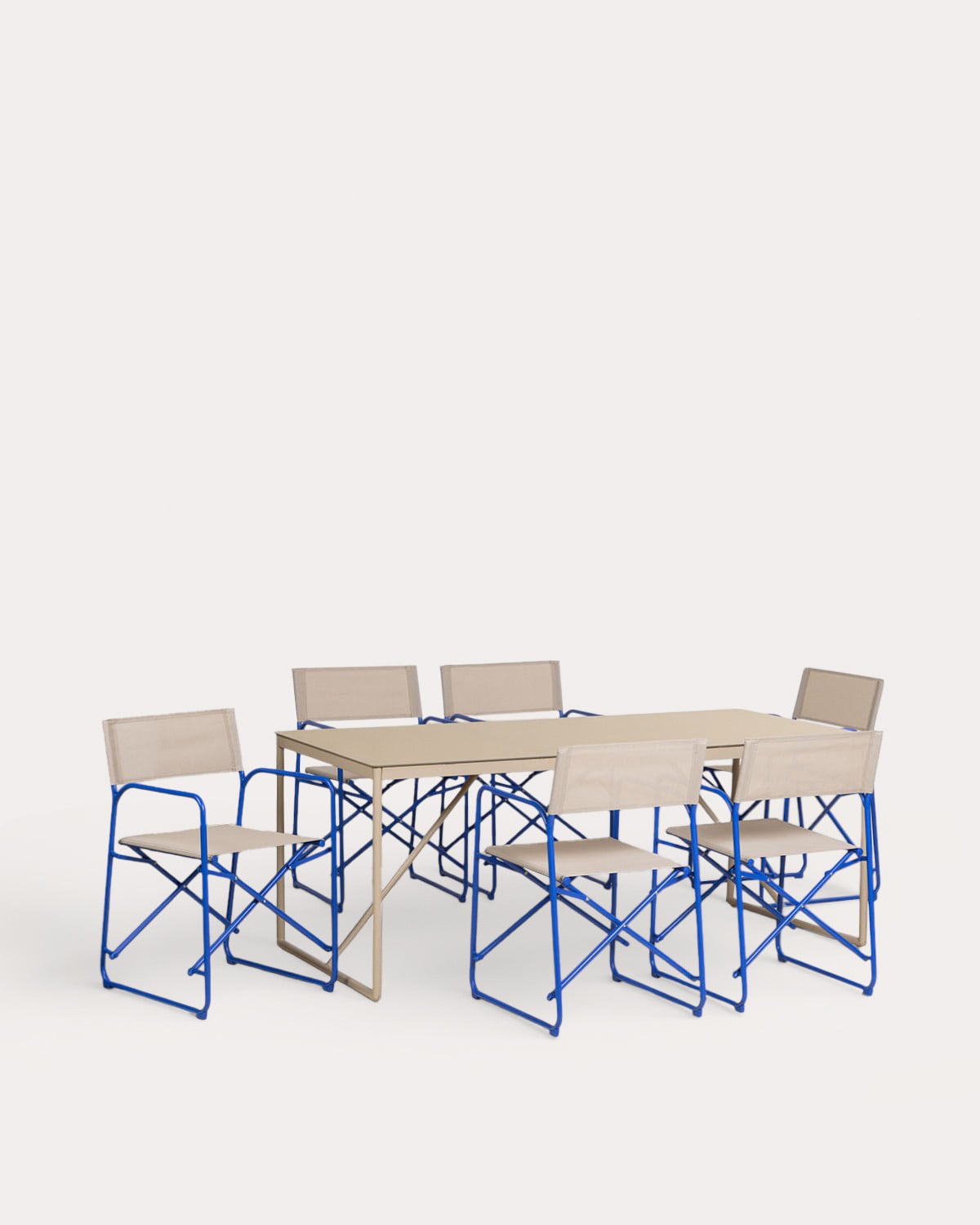 Rectangular Table Set (185x85 cm) and 6 Metal and Fabric Outdoor Chairs Bowye, gallery image 1